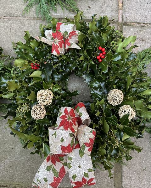 Poinsettia holly Christmas wreath
